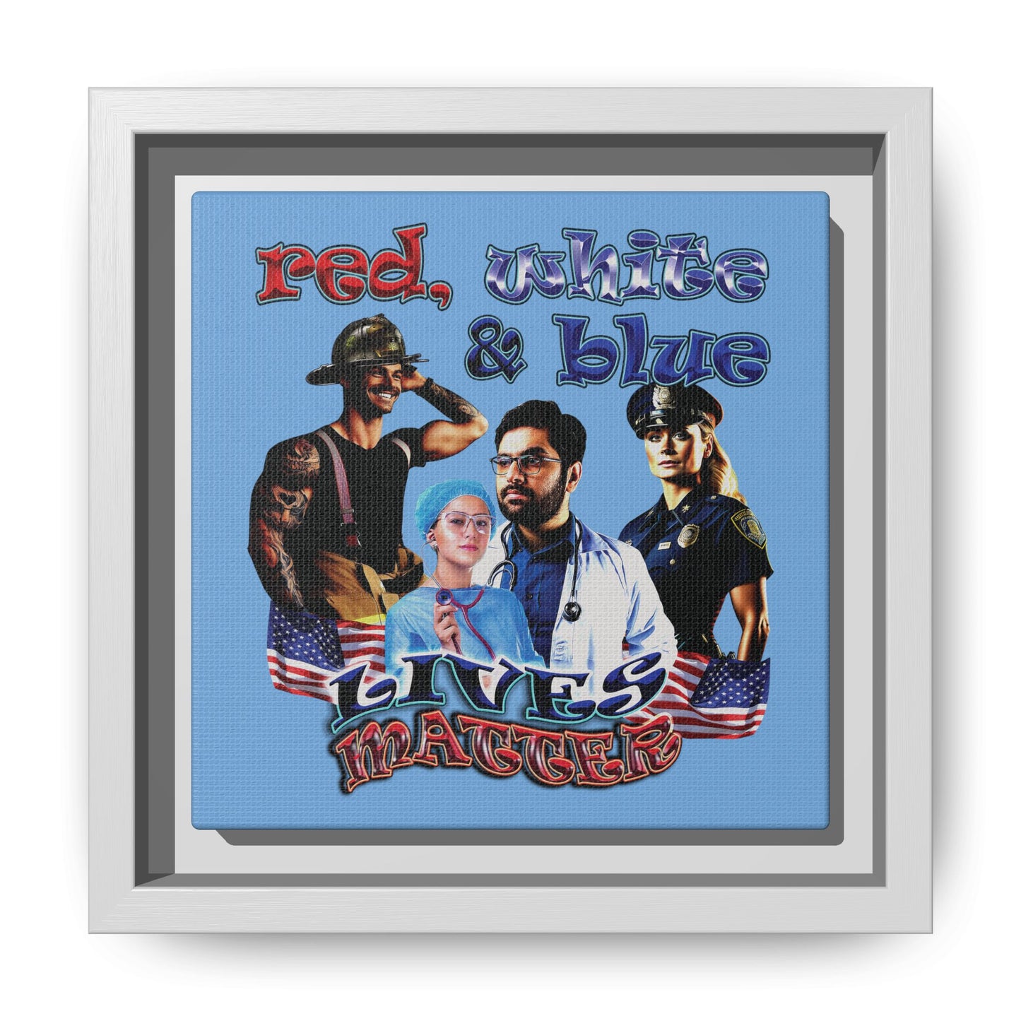 rw&b lives matter - framed canvas art (light blue)