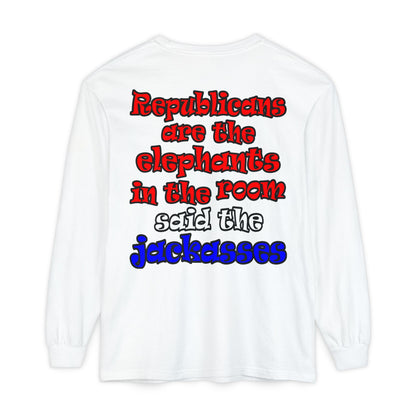 donkeys and elephants - Unisex Garment-dyed Long Sleeve T-Shirt