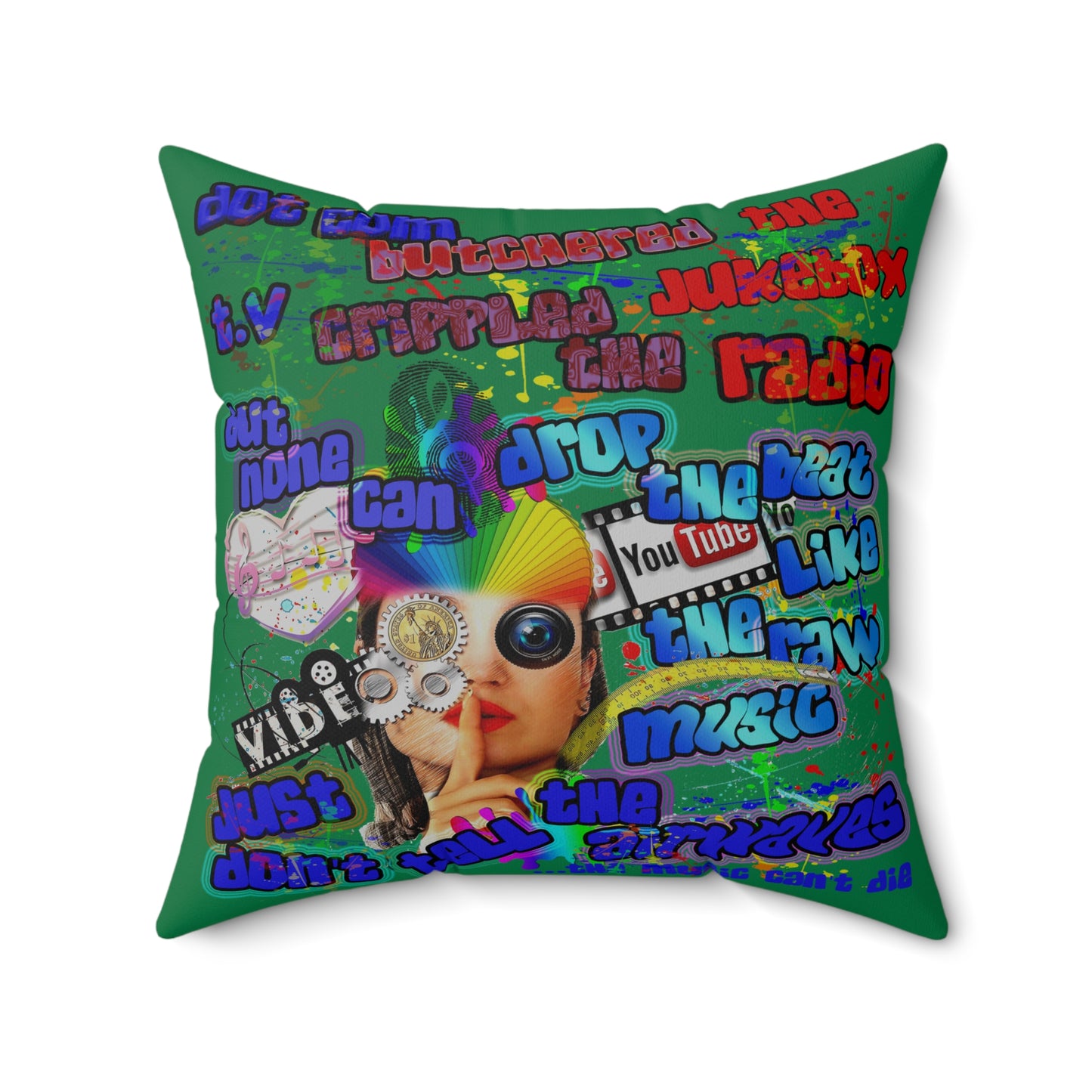 drop the beat - Spun Polyester Square Pillow - (dark green)