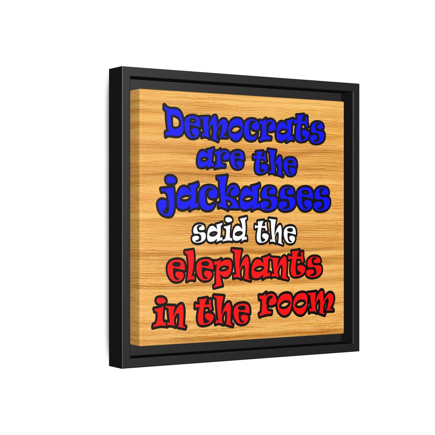 donkeys and elephants - framed canvas art (butterscotch wood finish)