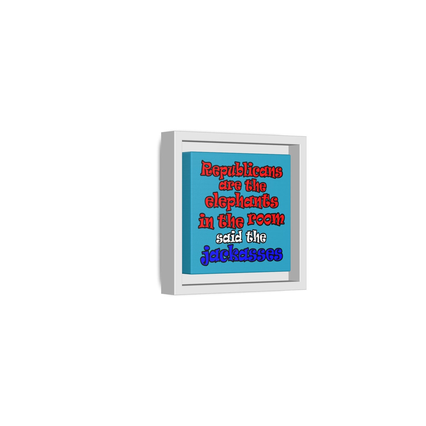 donkeys and elephants - framed canvas art (turquoise)