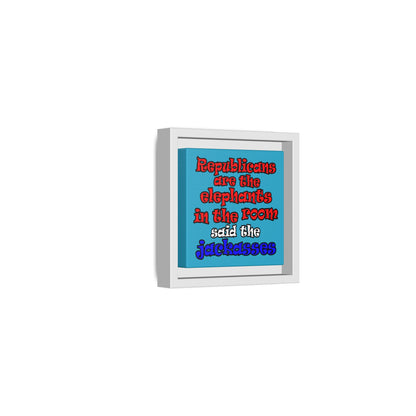 donkeys and elephants - framed canvas art (turquoise)
