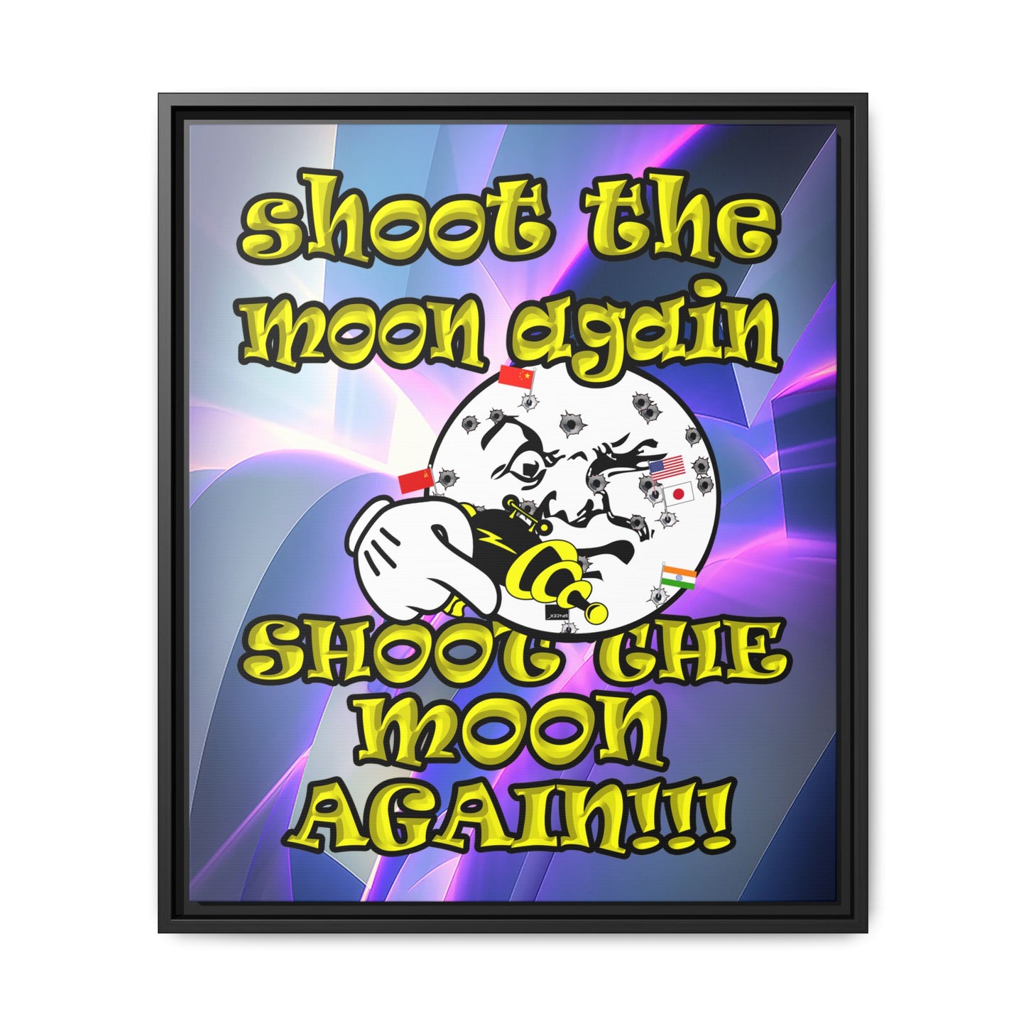 shoot the moon again - framed canvas art (grey-pink wave)