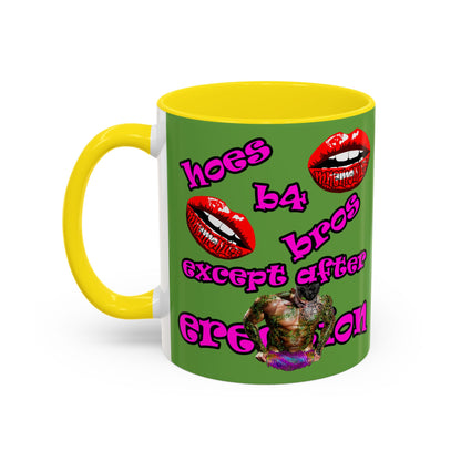 hoes b4 bros - Accent Mug (green)