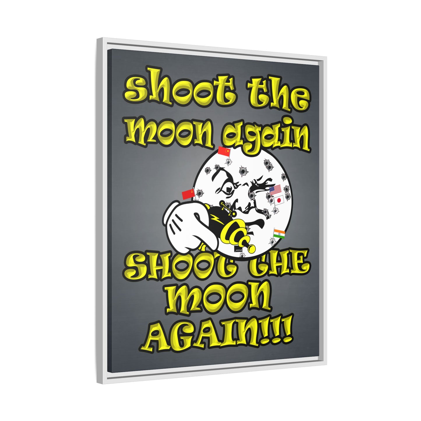 shoot the moon again - framed canvas art (grey-light grey)