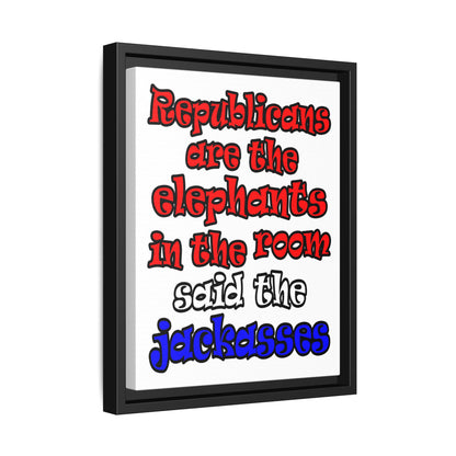 donkeys and elephants - framed canvas art (white)