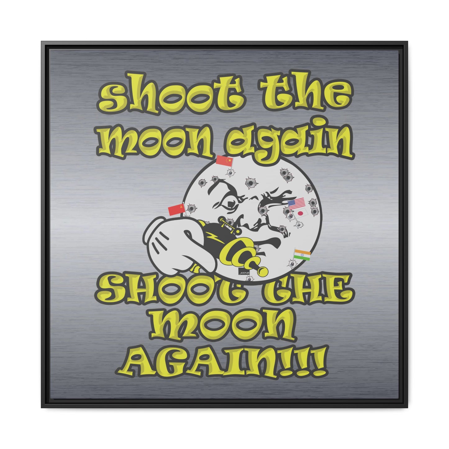 shoot the moon again - framed canvas art (brushed nickel)