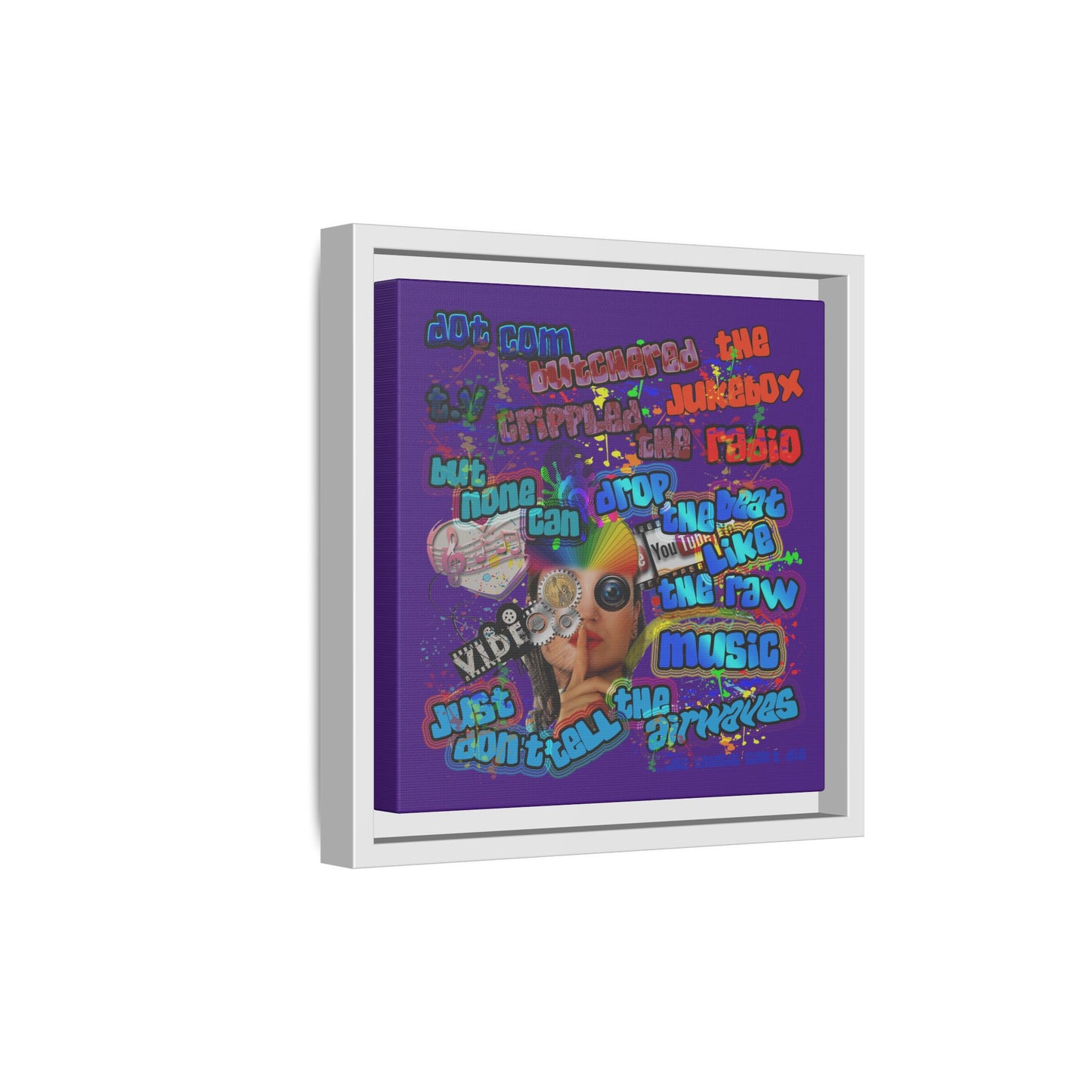 drop the beat - framed canvas art (purple)
