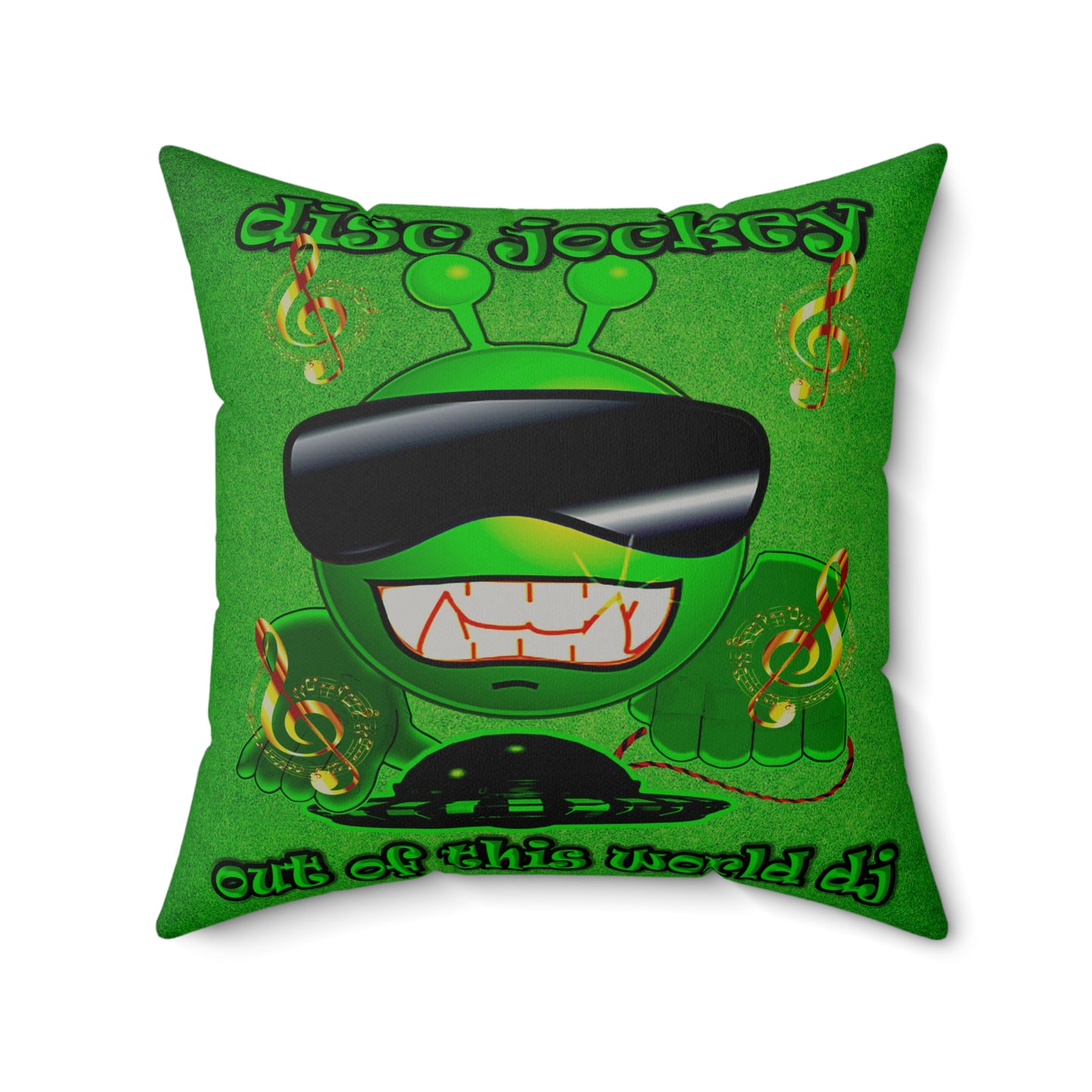 disc jockey - Faux Suede Square Pillow - (green turf)