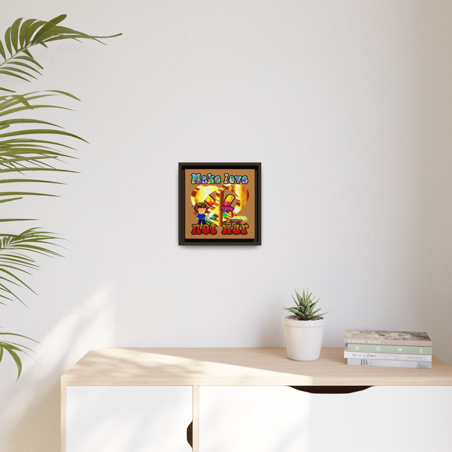 love peace - framed canvas art (light brown)