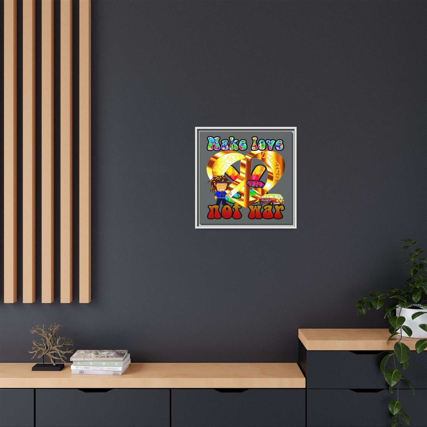 love peace - framed canvas art (dark grey)