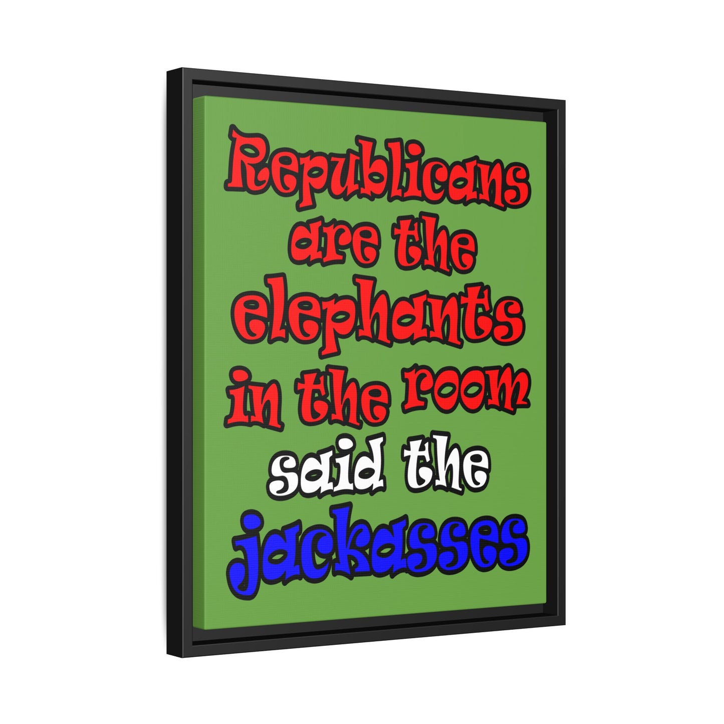 donkeys and elephants - framed canvas art (green)
