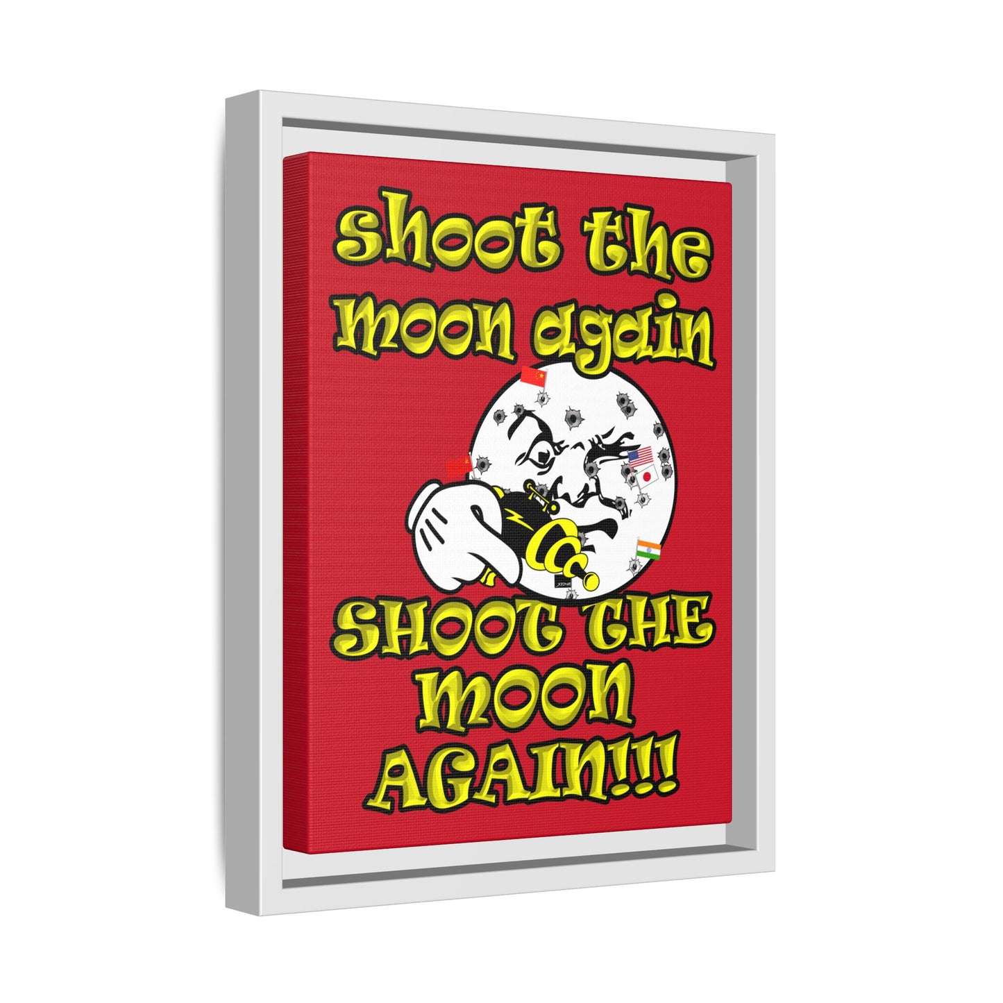 shoot the moon again - framed canvas art (dark red)