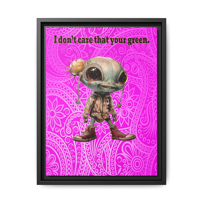 I don't care that your green - framed canvas art (pink swirl)