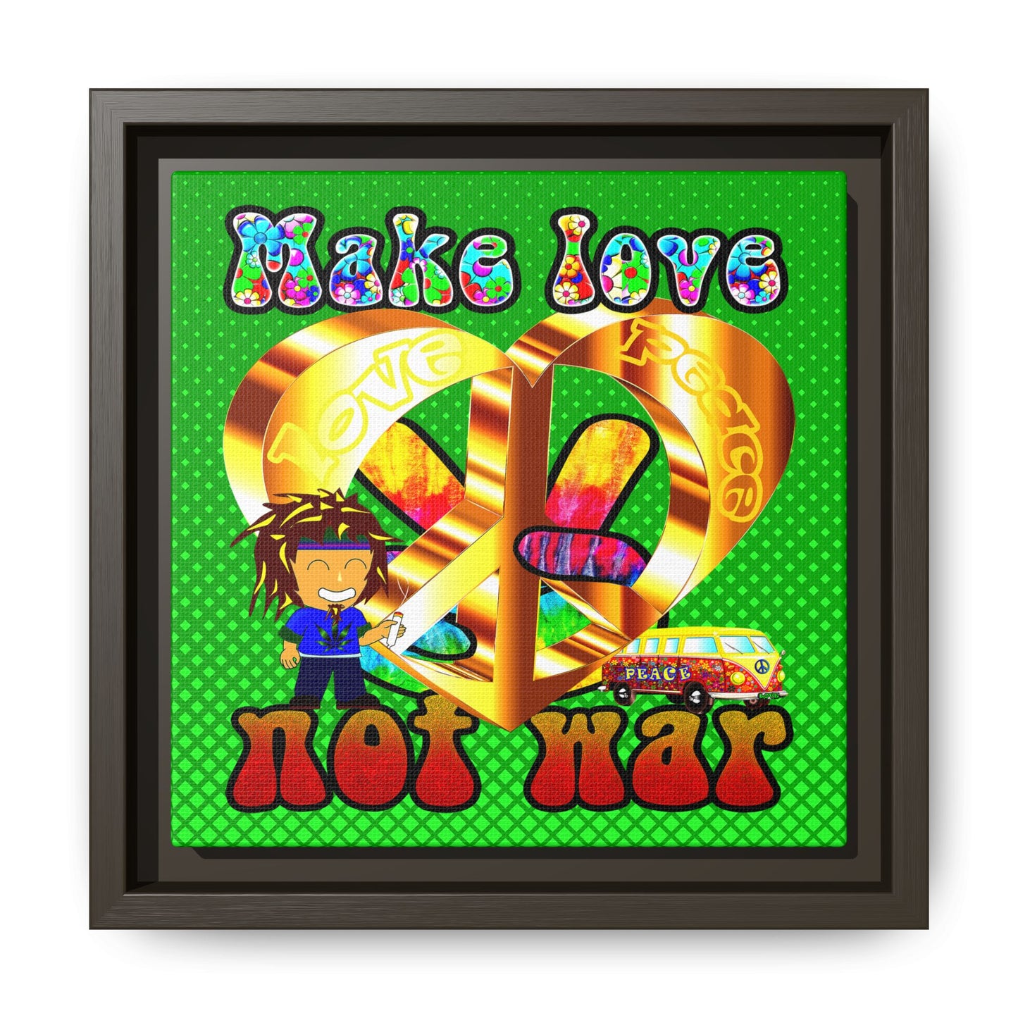 love peace - framed canvas art (logo green)