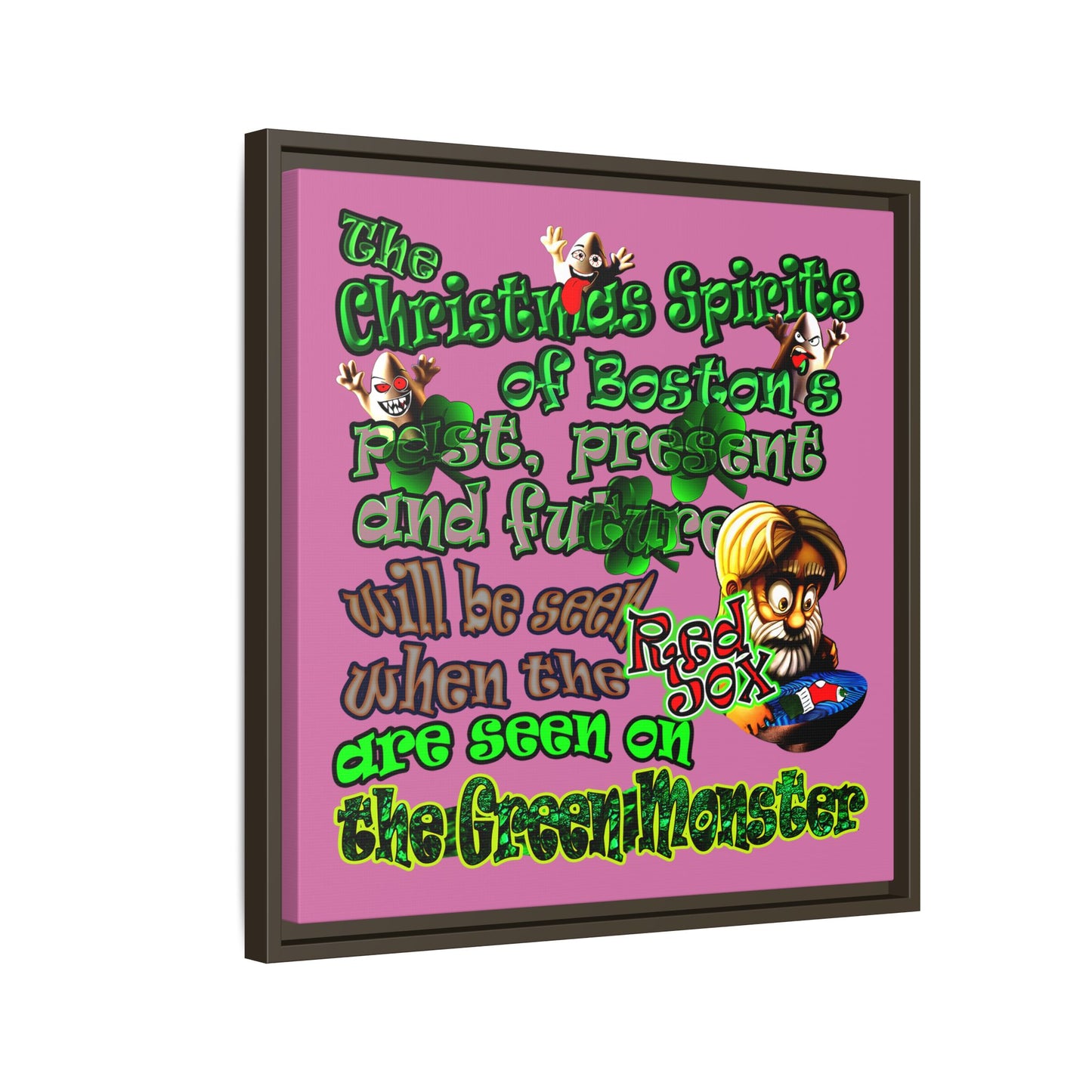 christmas spirits of boston - framed canvas art (light pink)