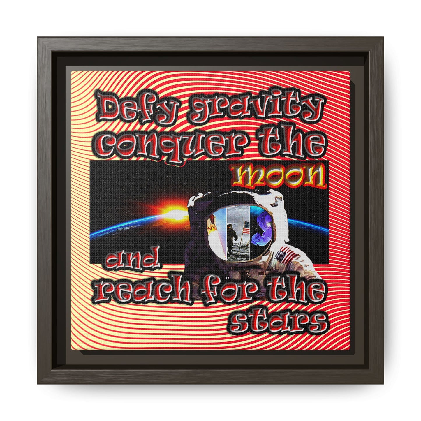 defy conquer reach - framed canvas art (yellow-orange wave)
