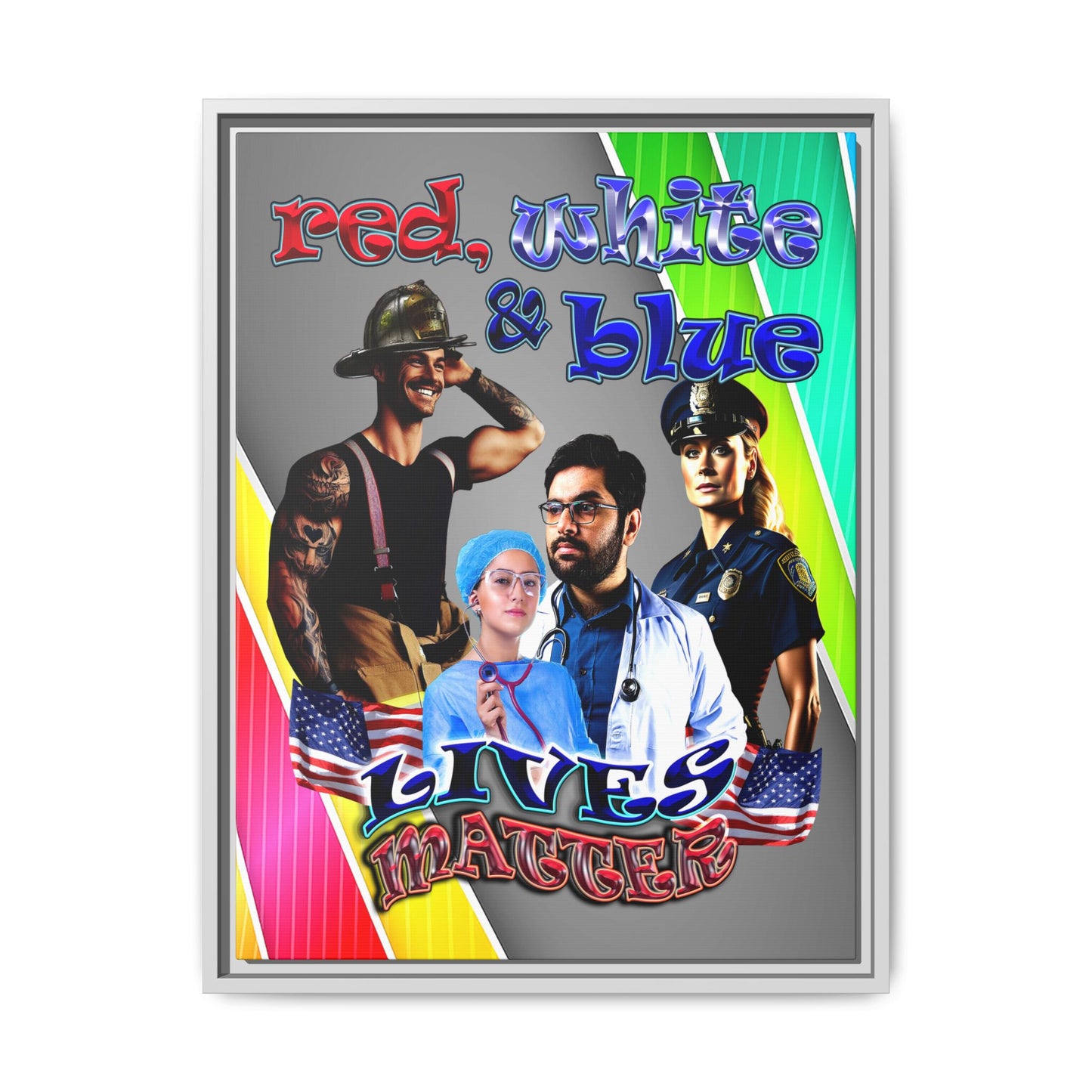 rw&b lives matter - framed canvas art (rainbow split)