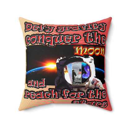 defy conquer reach - Spun Polyester Square Pillow - (yellow-orange wave)