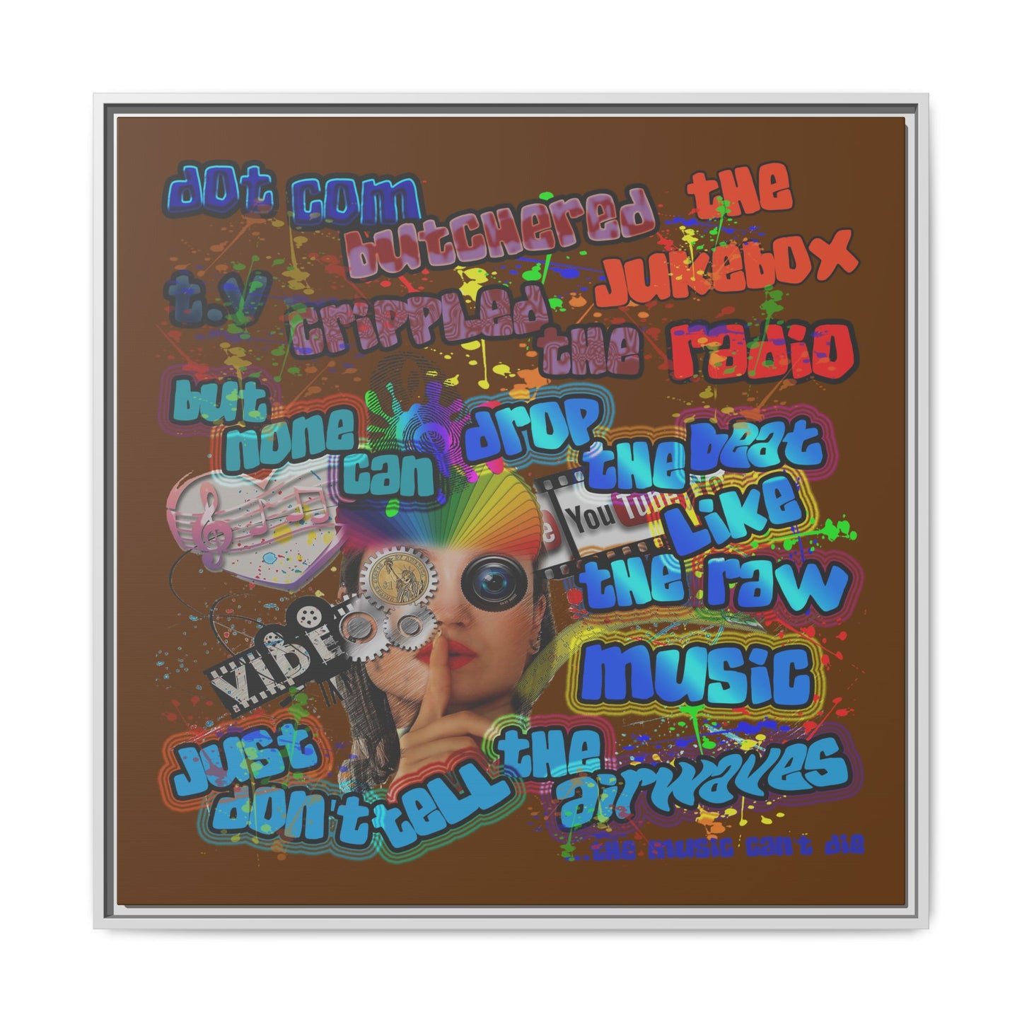 drop the beat - framed canvas art (brown)