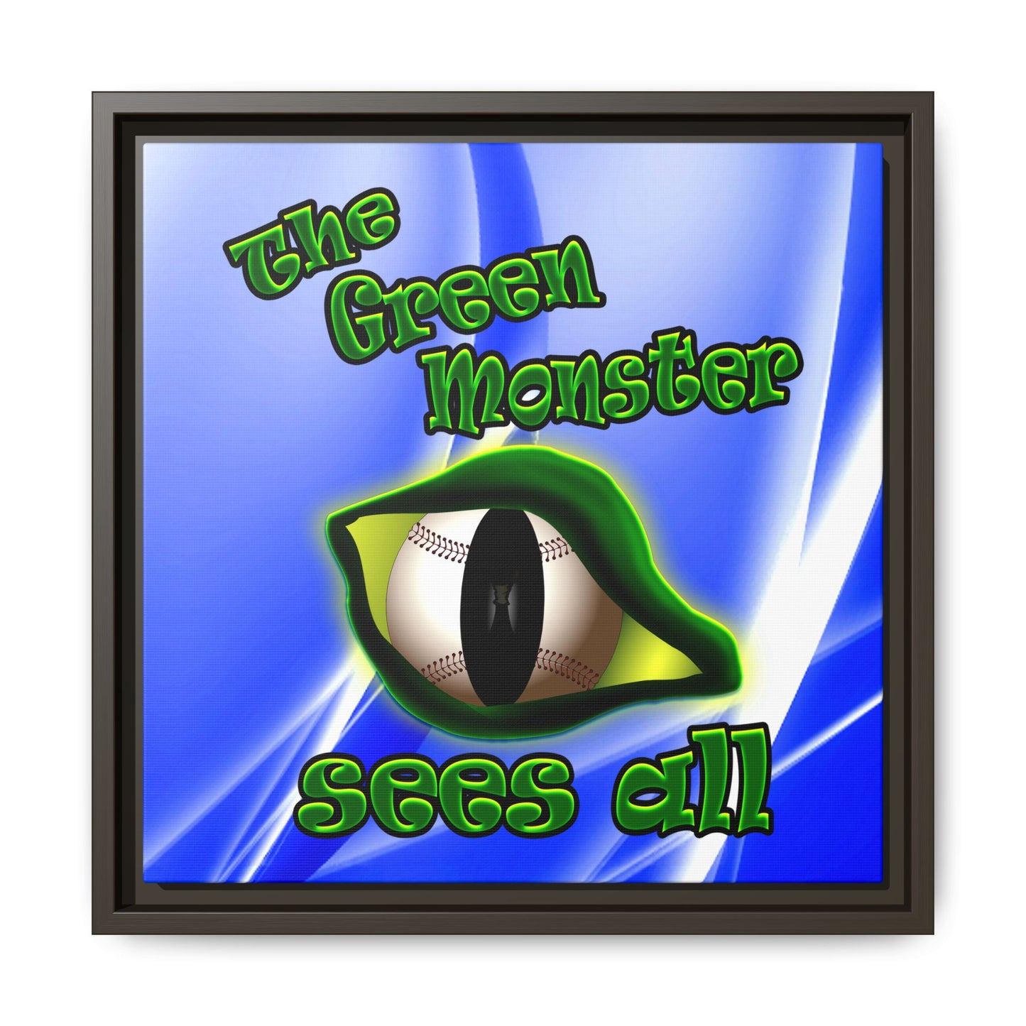 green monster - framed canvas art (blue-white wave)