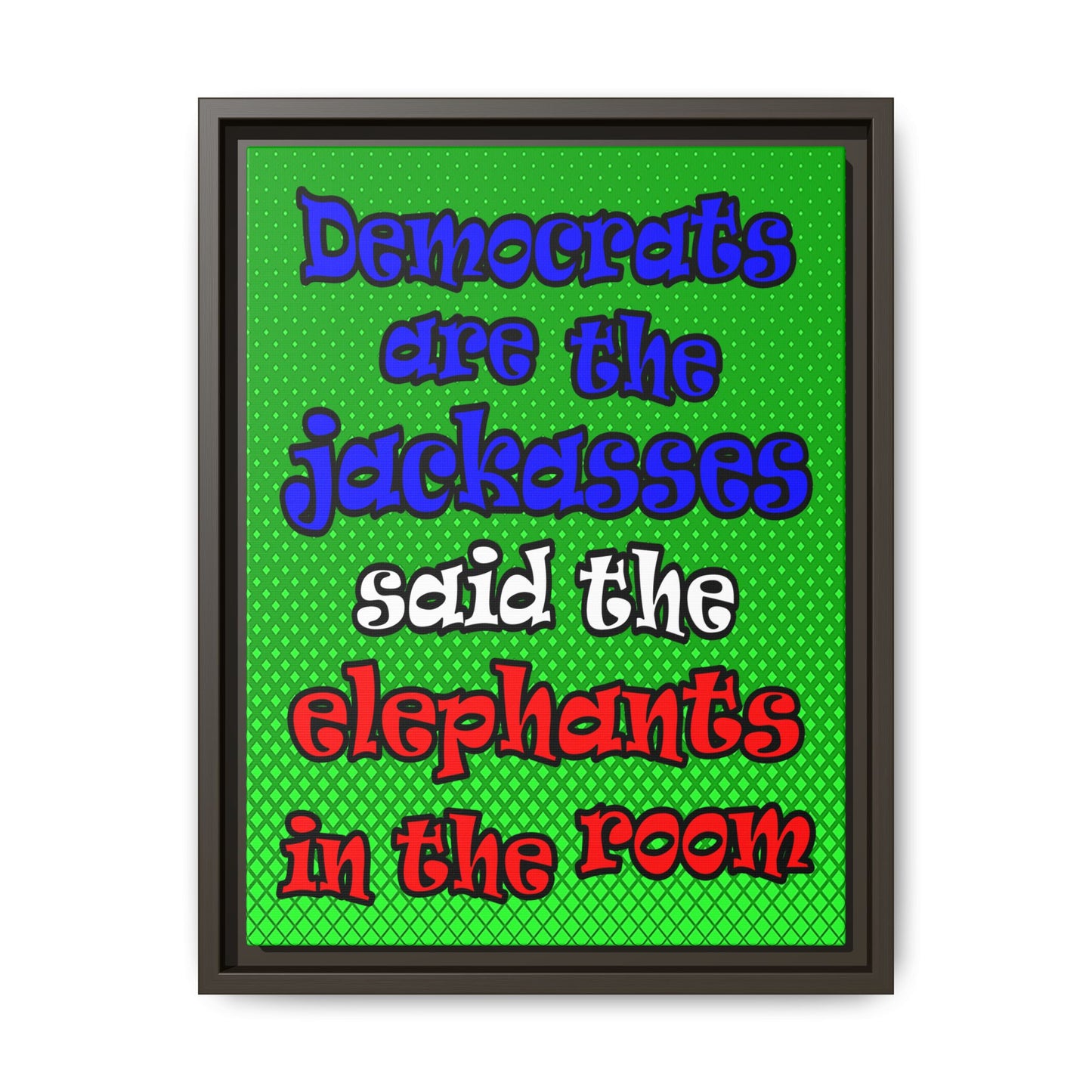 donkeys and elephants - framed canvas art (logo green)