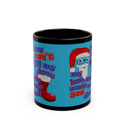 santa's shoes - Black Mug (turquoise)