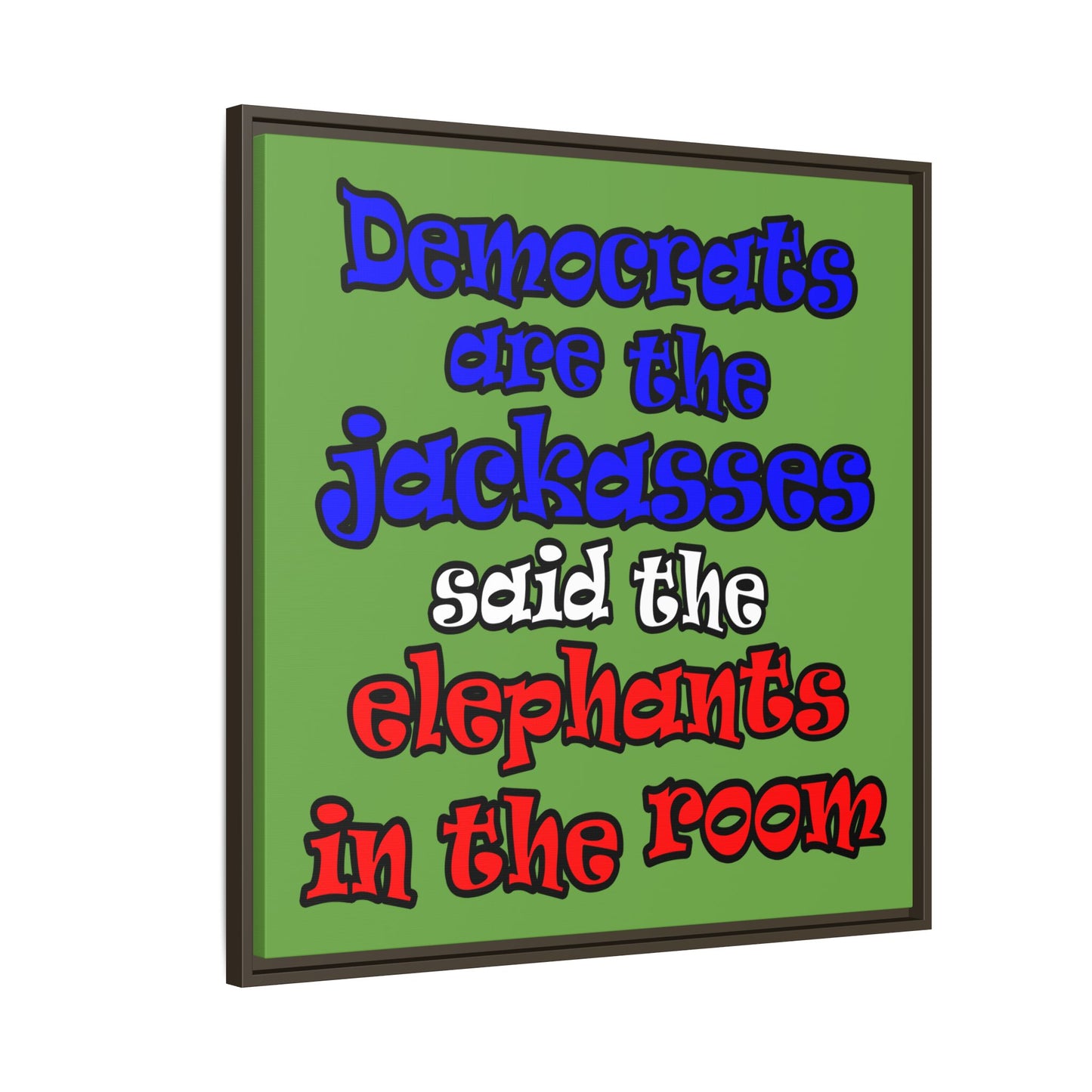 donkeys and elephants - framed canvas art (green)