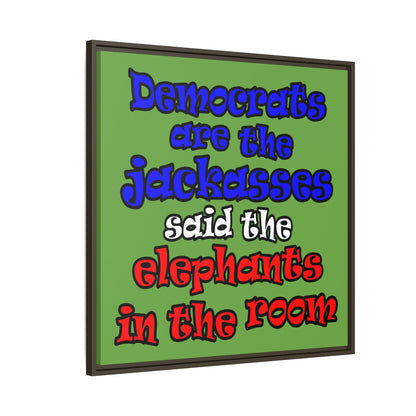 donkeys and elephants - framed canvas art (green)