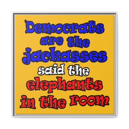 donkeys and elephants - framed canvas art (yellow)