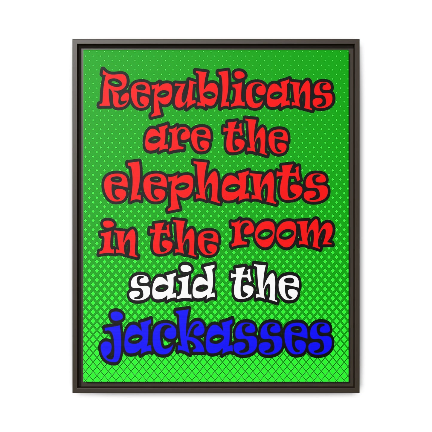 donkeys and elephants - framed canvas art (logo green)