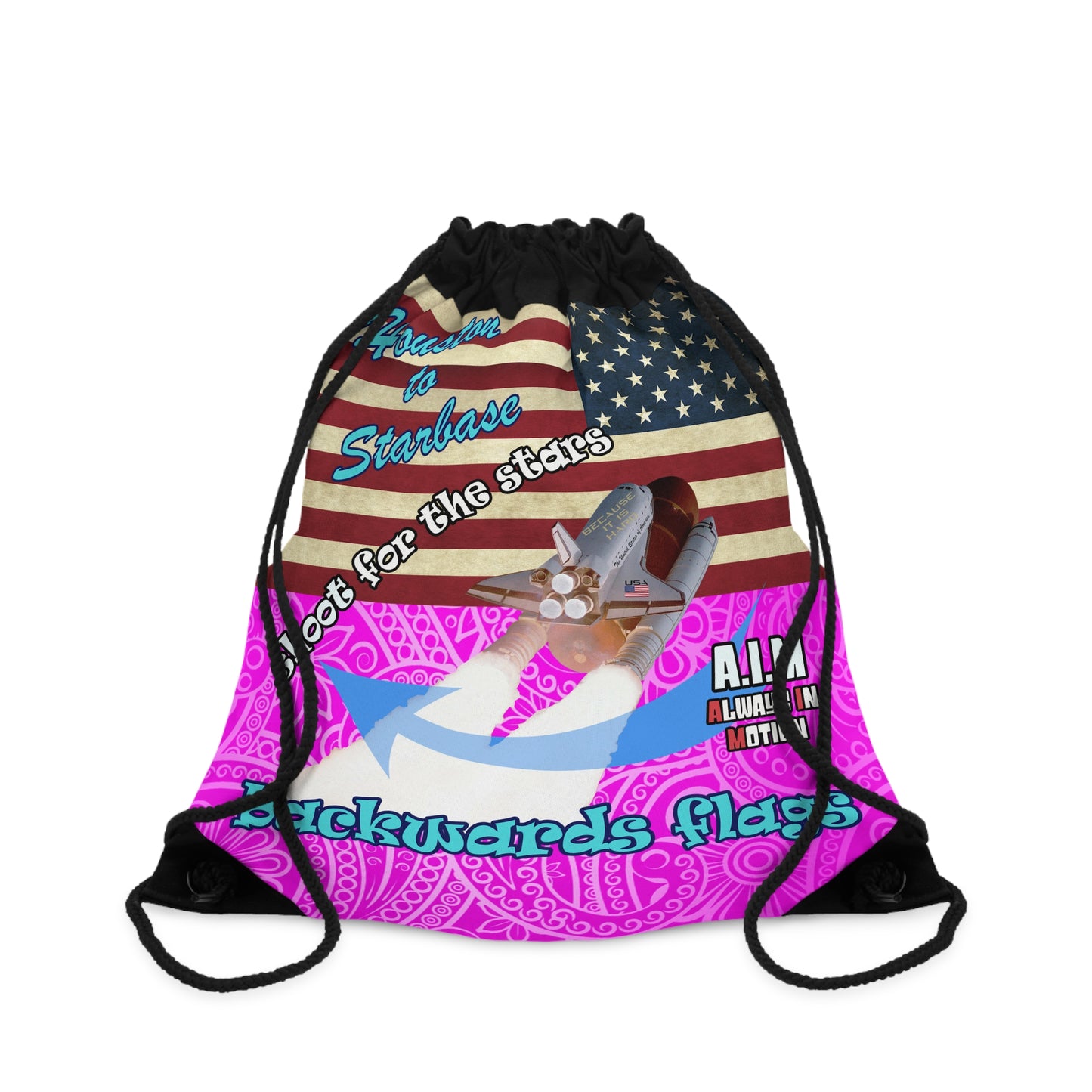 shoot for the stars - Drawstring Bag (pink swirl)