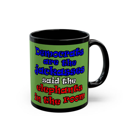 donkeys and elephants - Black Mug (green)
