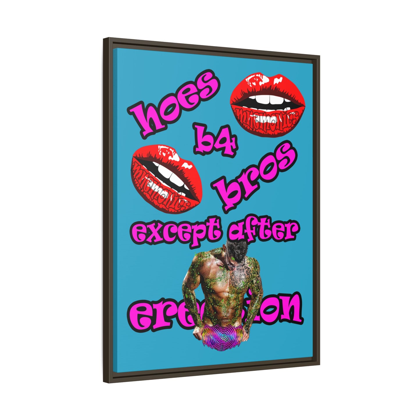 hoes b4 bros - framed canvas art (turquoise)