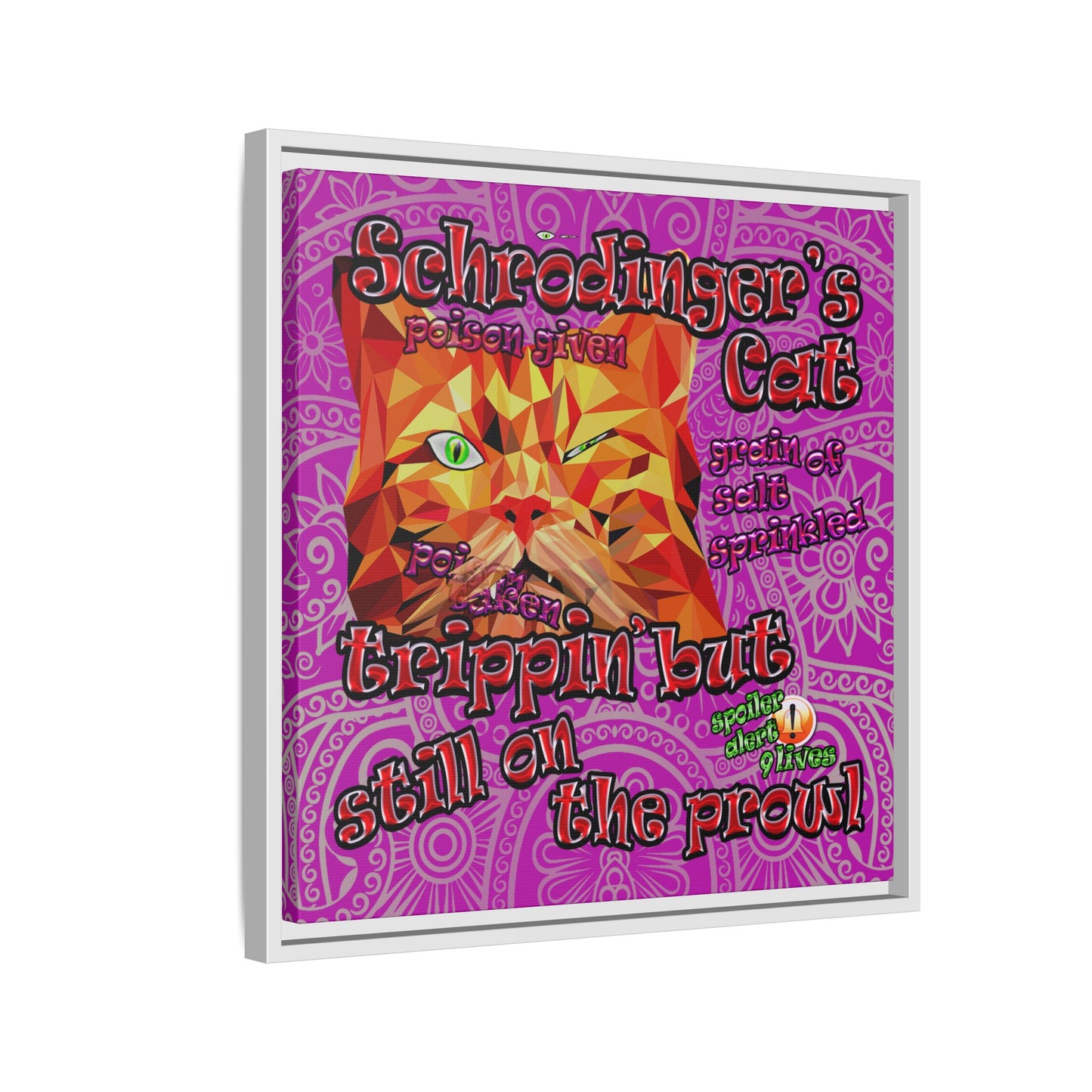 schrodinger's cat - framed canvas art (pink swirl)