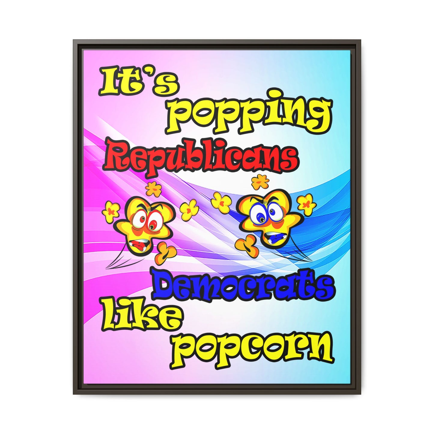 popping like popcorn - framed canvas art (light blue-pink wave)