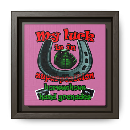 my luck - framed canvas art (light pink)