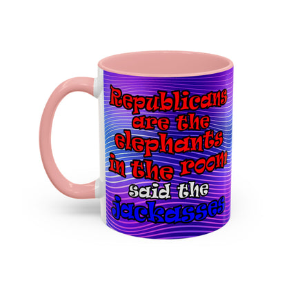 donkeys and elephants - Accent Mug (purple wave)