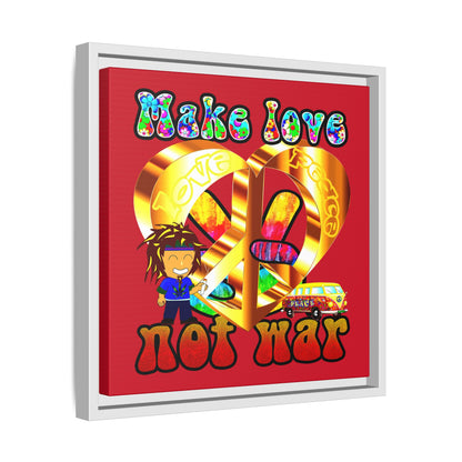 love peace - framed canvas art (dark red)
