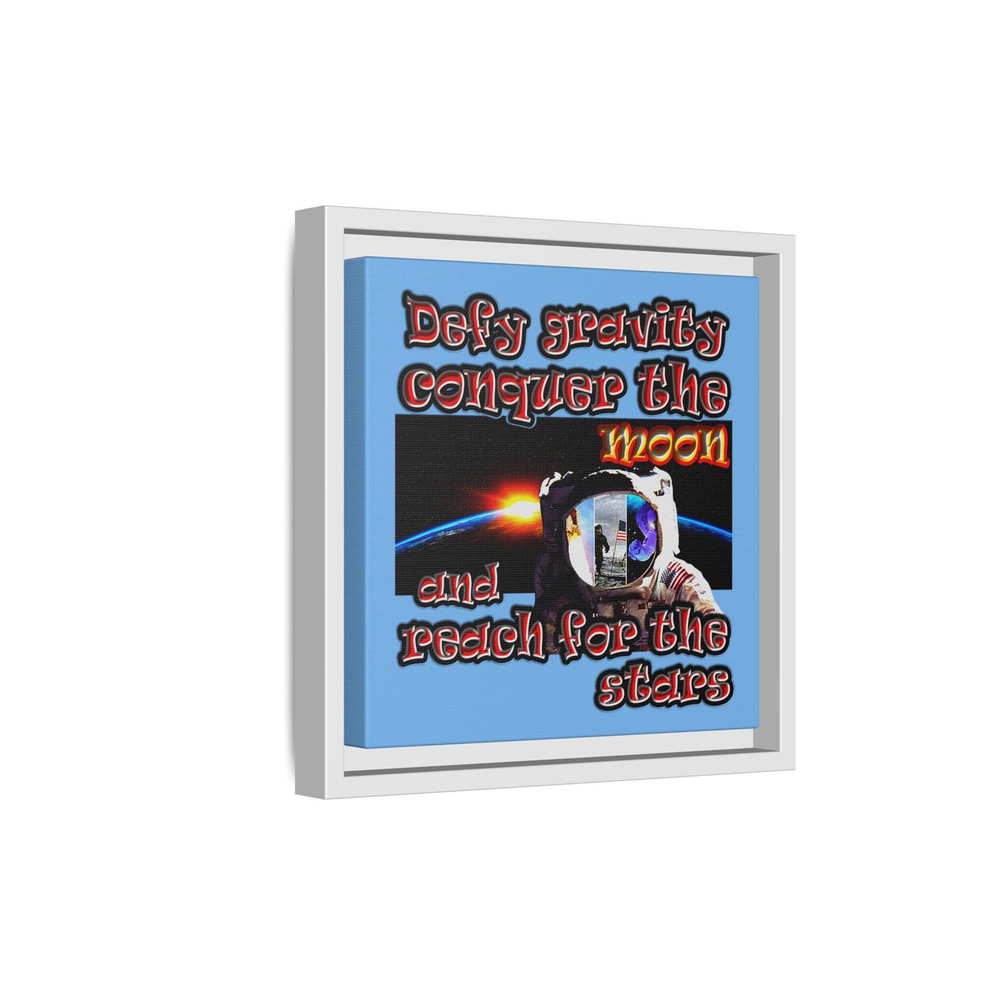 defy conquer reach - framed canvas art (light blue)