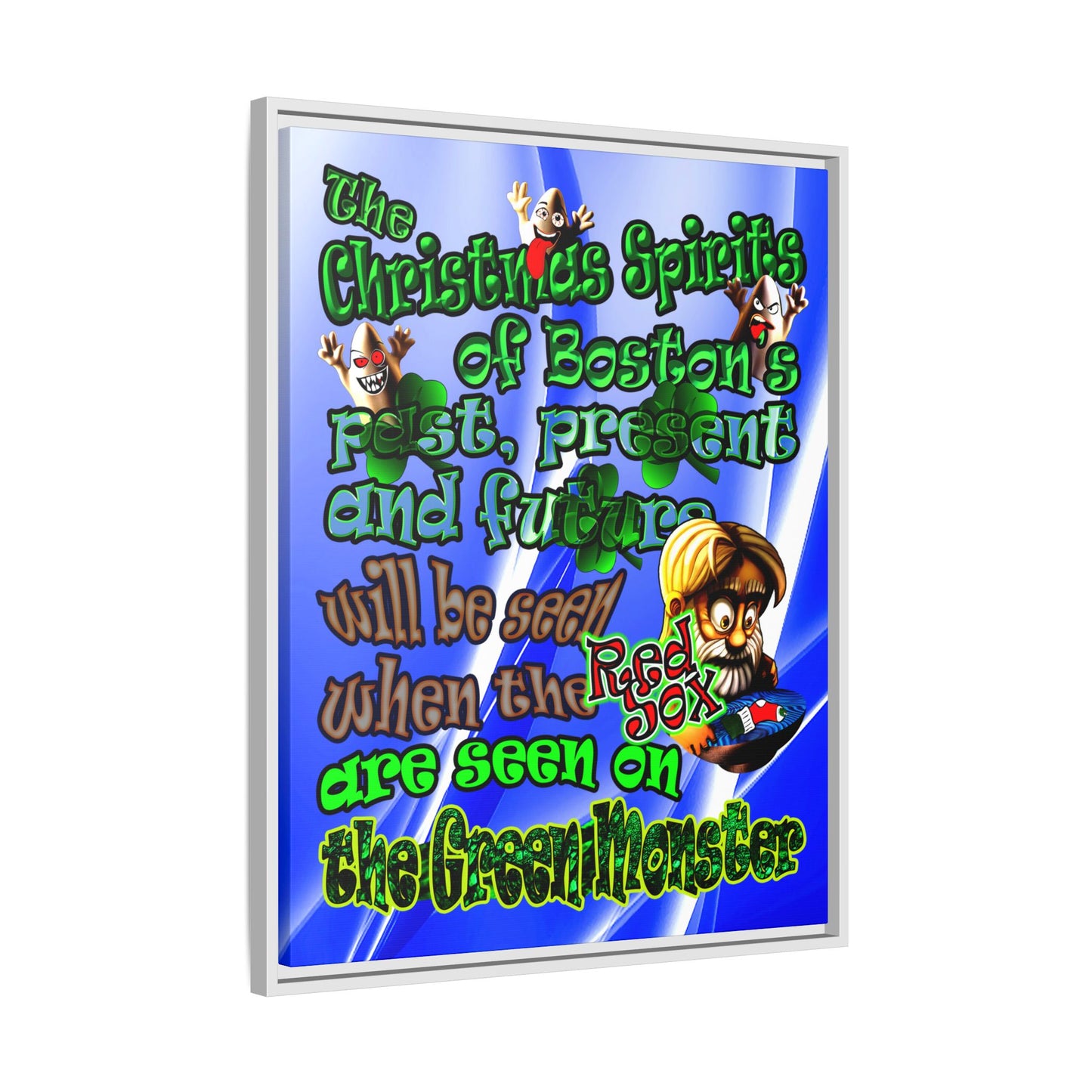 christmas spirits of boston - framed canvas art (blue-white wave)