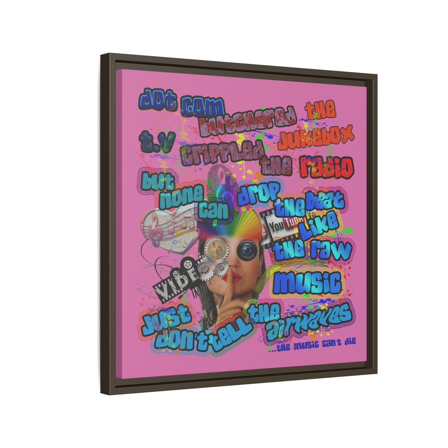 drop the beat - framed canvas art (light pink)
