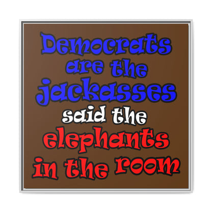 donkeys and elephants - framed canvas art (brown)