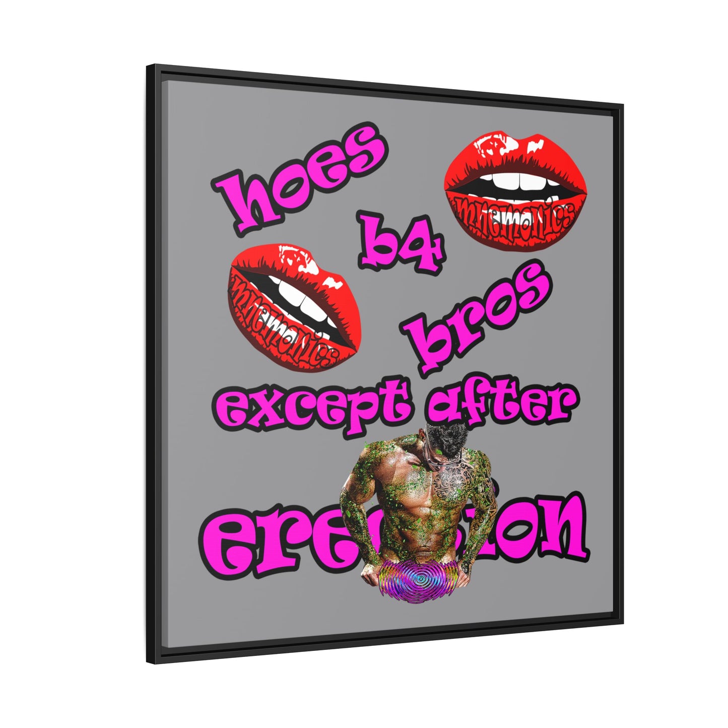 hoes b4 bros - framed canvas art (grey)