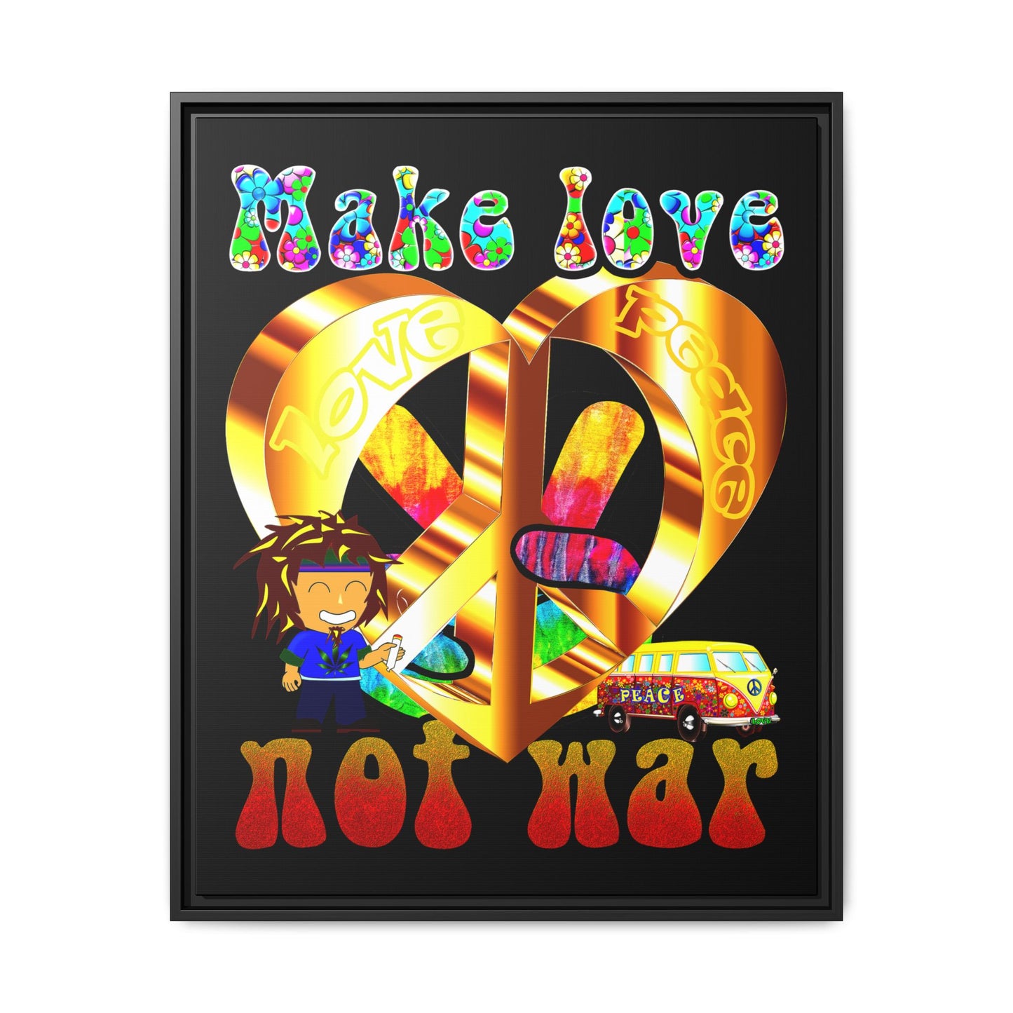 love peace - framed canvas art (black)
