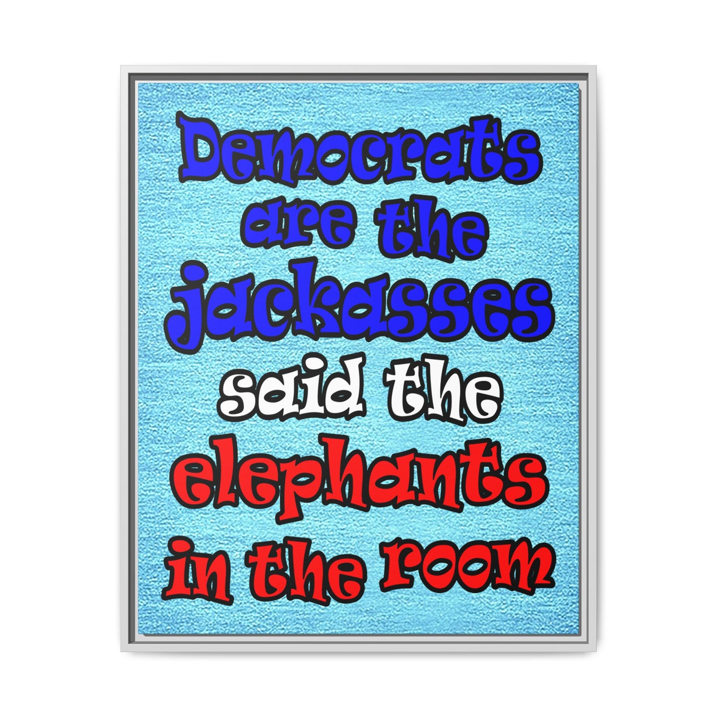 donkeys and elephants - framed canvas art (faded blue)