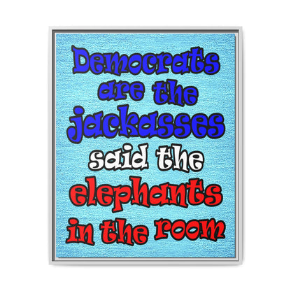 donkeys and elephants - framed canvas art (faded blue)