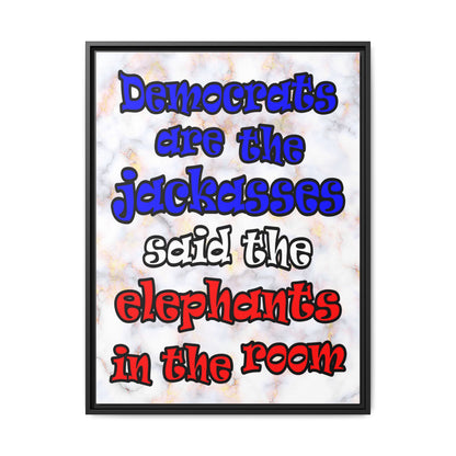 donkeys and elephants - framed canvas art (white marble)