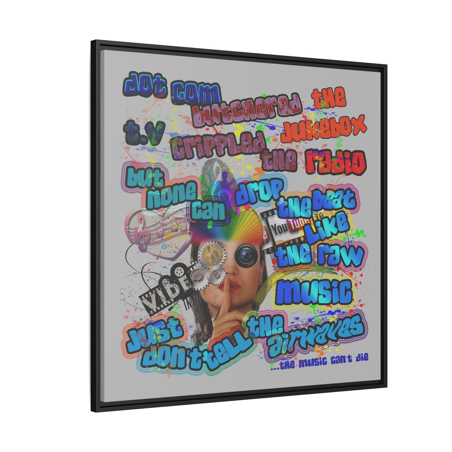 drop the beat - framed canvas art (light grey)