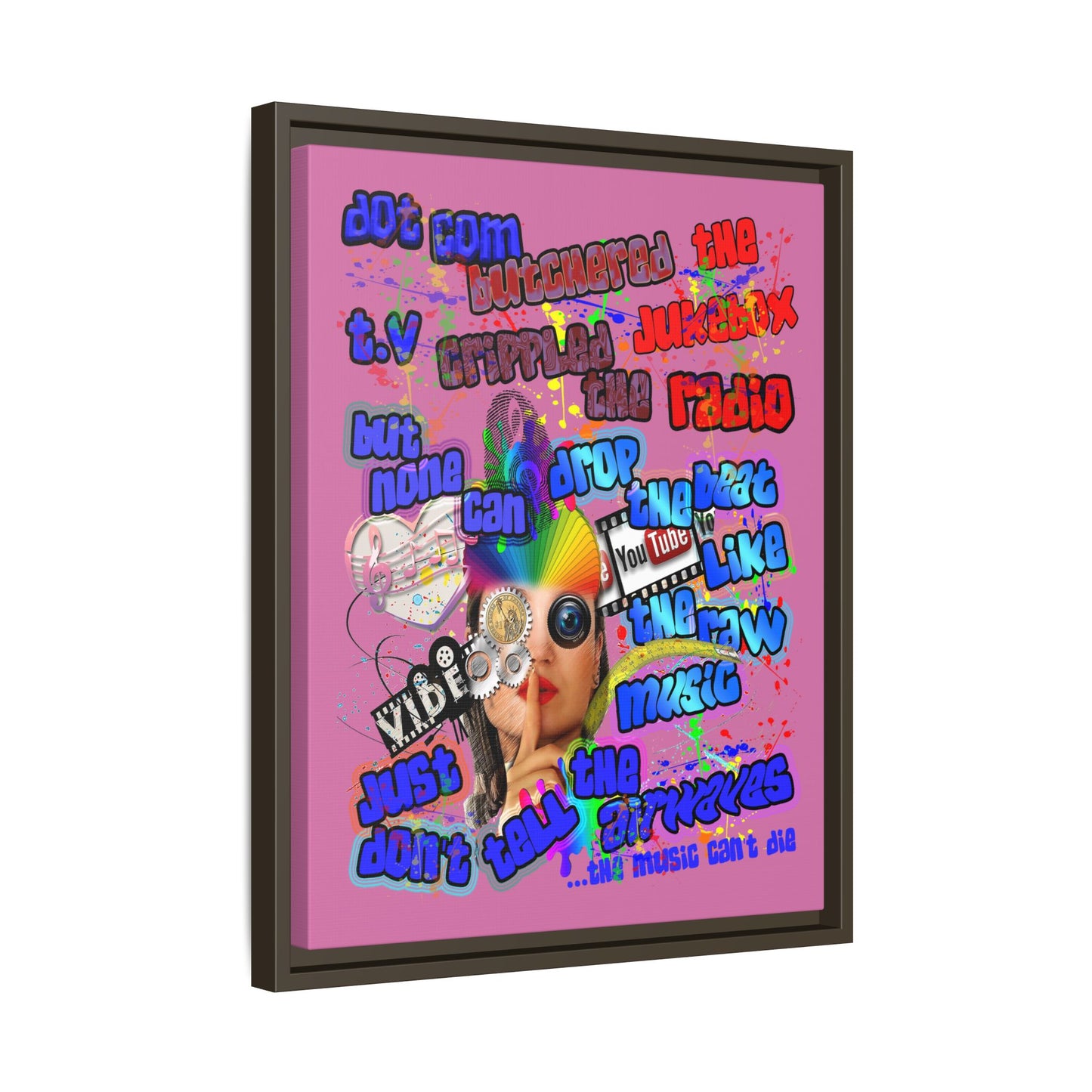 drop the beat - framed canvas art (light pink)
